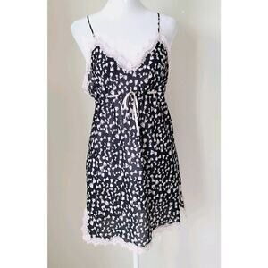 Fantasies Morgan Taylor Slip Dress Chemise Small Pink Bow Print Lace Nightie‎